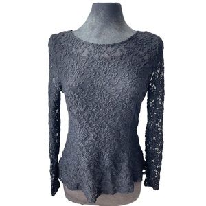 Thalia Sodi Black Stretch Sheer Lace Long Sleeve Blouse Top Size L